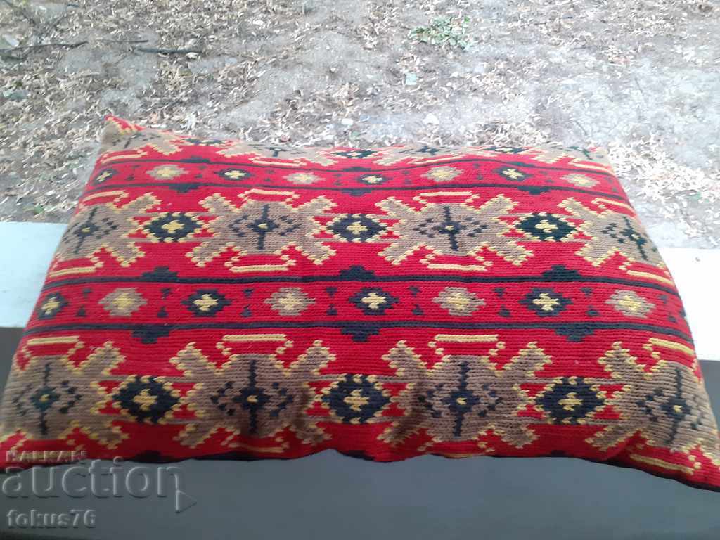 Large old hand-woven woolen pillow