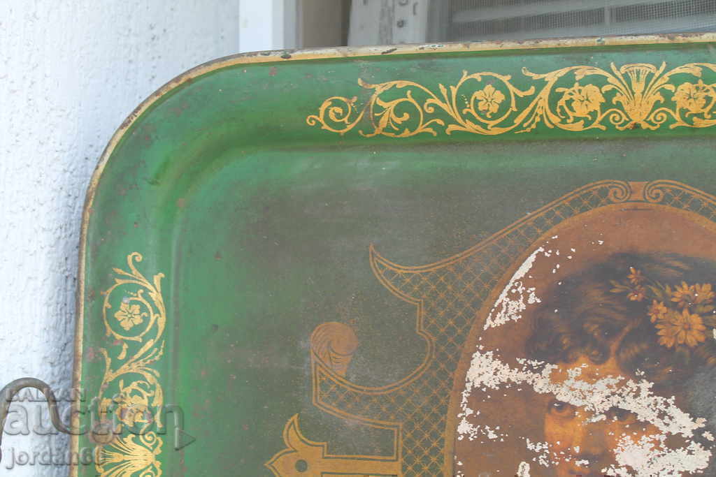 Auction A large painted tray Auction A large painted tray