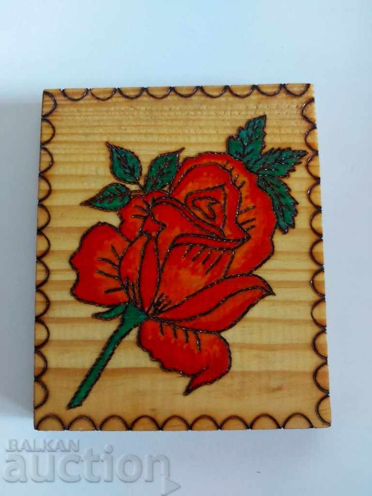 SOC PAINTED PYROGRAPHY WOOD PANEL WALL PICTURE ROSE