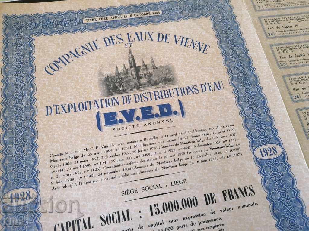 Δημοπρασία Δράση από το Βέλγιο Εταιρεία του Eaux de Vienne | 1944
