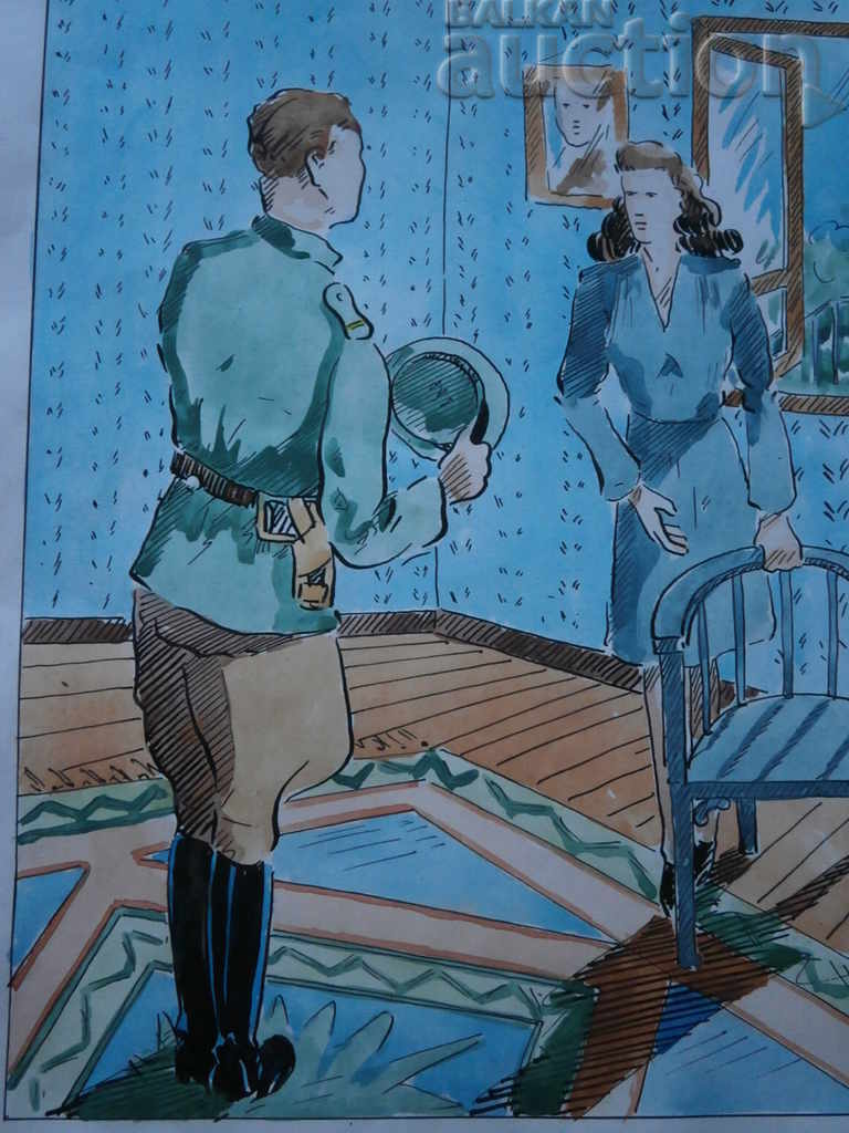 Delivery of Drawing painting watercolor 40s WW2 WWII