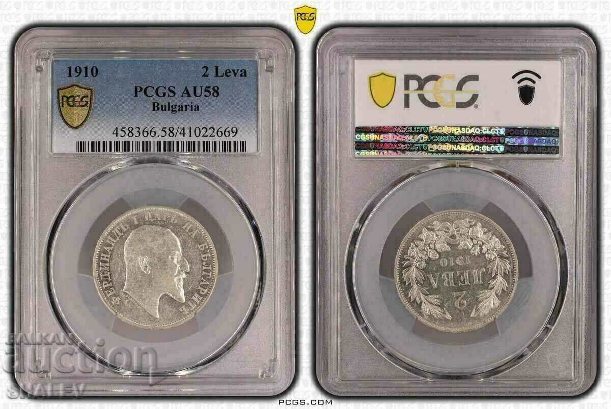 2 BGN 1910 Regatul Bulgariei - PCGS AU58.