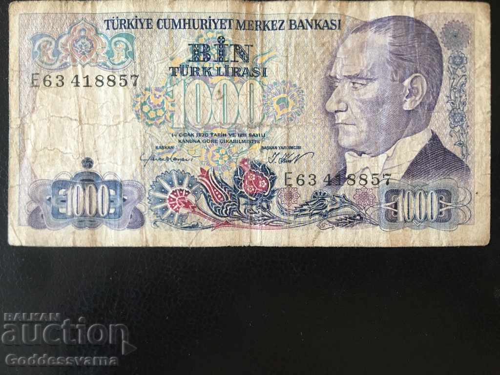 Turkey 1000 Lira 1970 Πρόθεμα E Επιλέξτε 191 Ref 8857