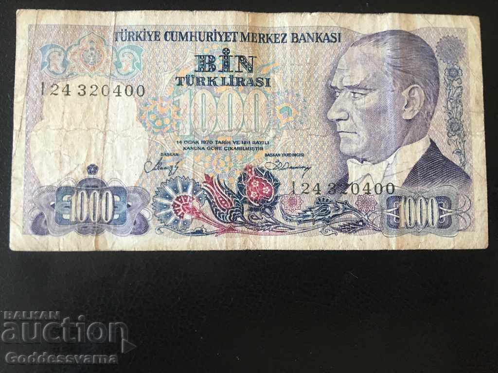 Turkey 1000 Lira 1970 (1986) Prefix I Pick 196 Ref 0400