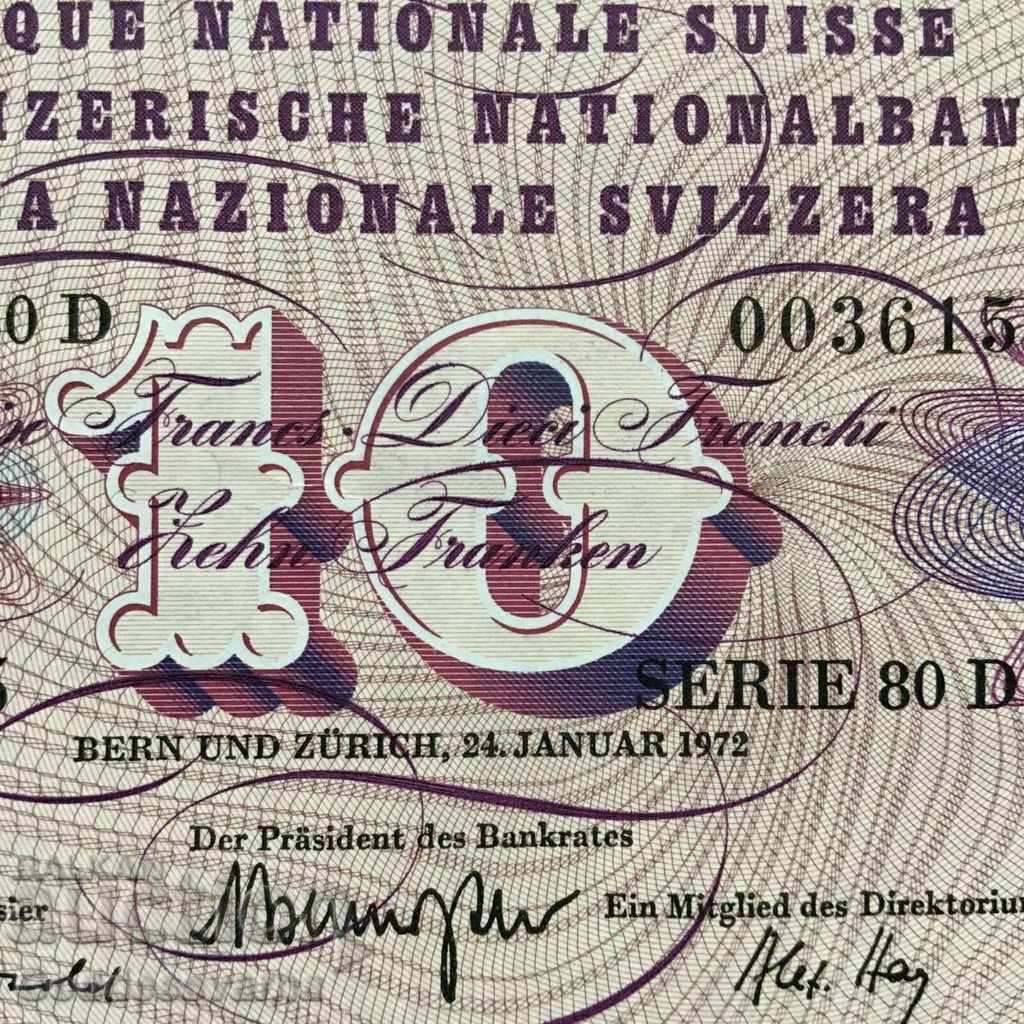 Ελβετία 10 Francs 1972 Επιλογή 45q Unc Ref 003615 Χαμηλή nu