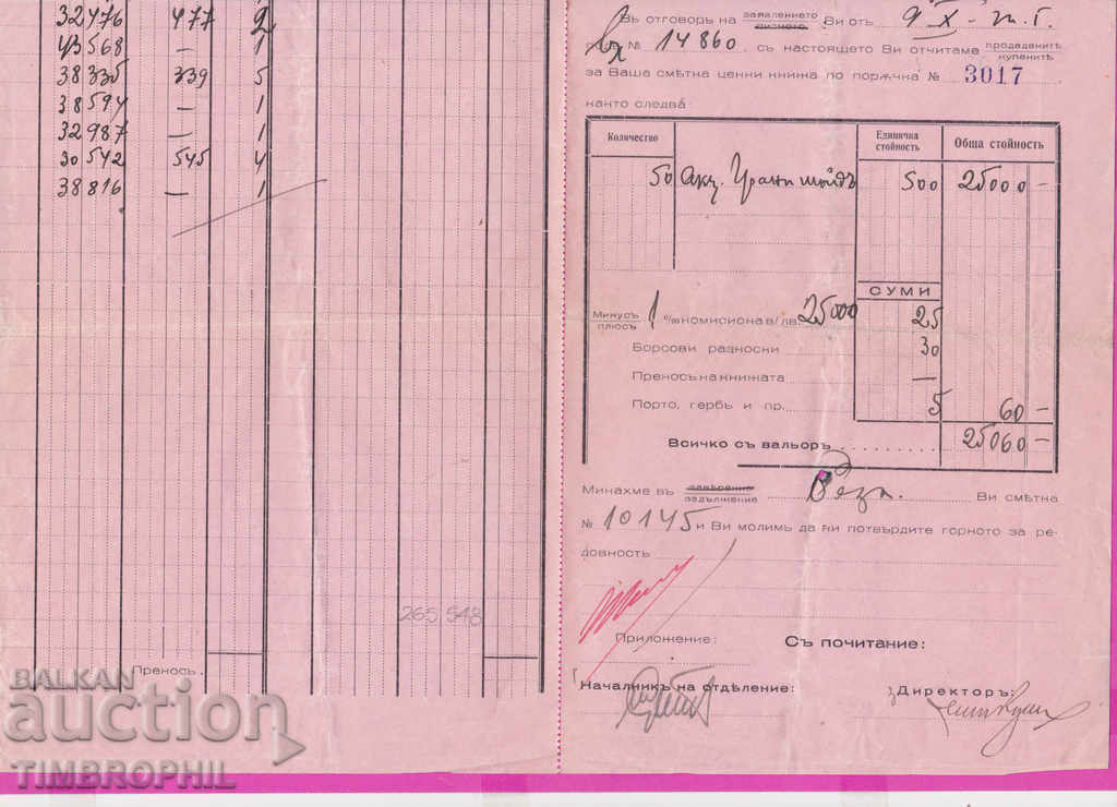 Delivery of 265548 / Bulgarian National Bank Values Service Sofia 1931 Delivery of 265548 / Bulgarian National Bank Values Service Sofia 1931