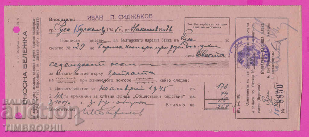 265565 / Banca Națională Bulgară Nota de import Ruse 1945 cu preț 2.00 BGN | € 1.02