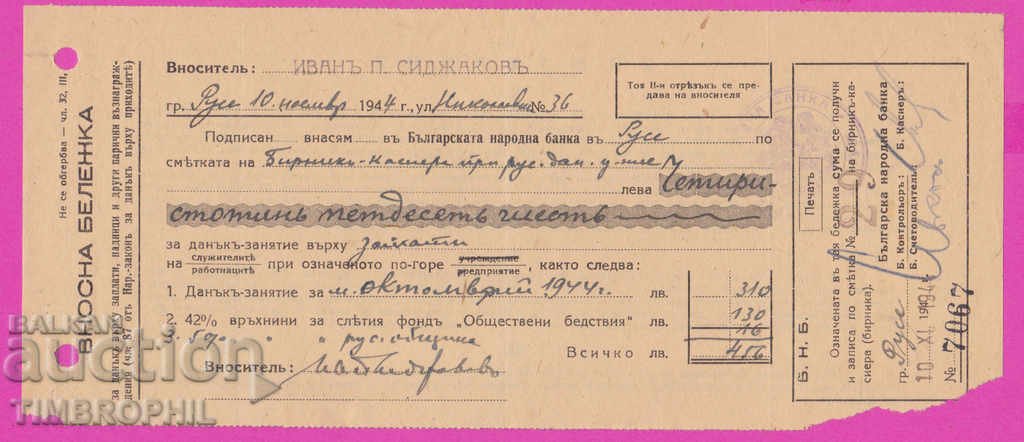 265571 / Българска Народна Банка Вносна бележка Русе 1945