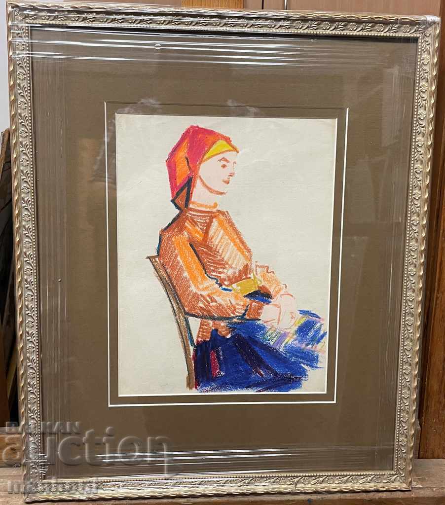 1520 Danail Dechev Girl drawing pastel Size 40/49 cm. with price 450.00 BGN | € 230.08