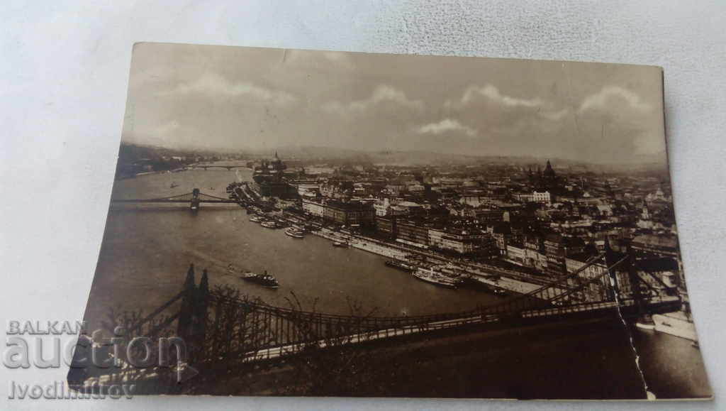 П К Βουδαπέστη Άποψη στον Δούναβη με τη γέφυρα Ελισάβετ 1933