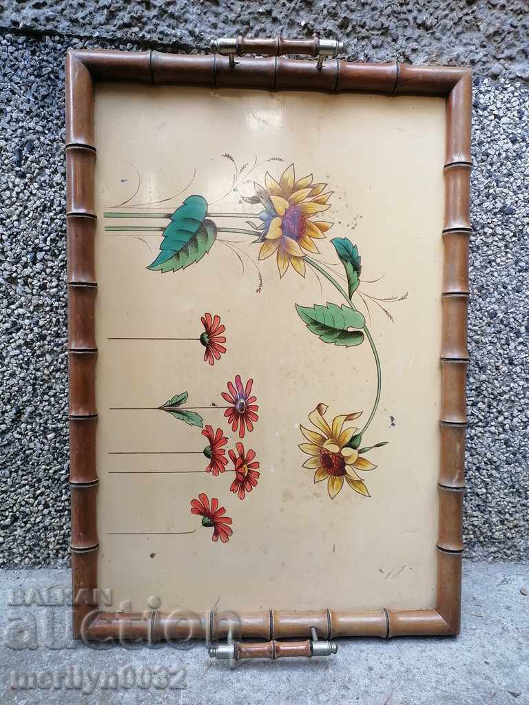 Old hand-painted bamboo tray 50/39cm casserole early 20th century - 5 Old hand-painted bamboo tray 50/39cm casserole early 20th century - 5