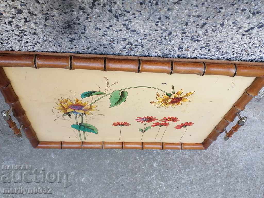 Old hand-painted bamboo tray 50/39cm casserole early 20th century - 6 Old hand-painted bamboo tray 50/39cm casserole early 20th century - 6