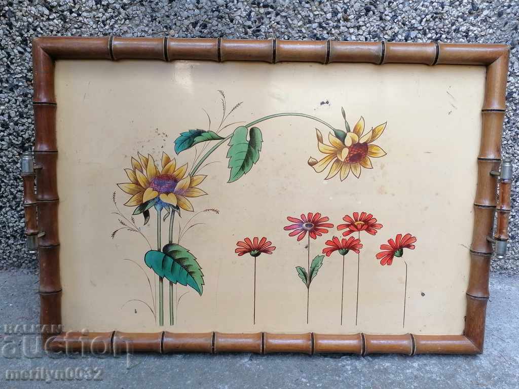 Old hand-painted bamboo tray 50/39cm casserole early 20th century - 7 Old hand-painted bamboo tray 50/39cm casserole early 20th century - 7