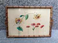 Old hand-painted bamboo tray 50/39cm casserole early 20th century