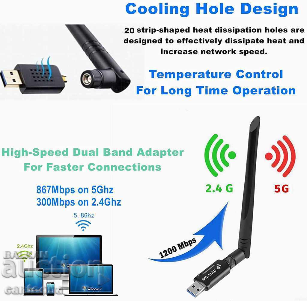 Licitație Adaptor de rețea AC1300 Mbps, Wireless-AC, USB 3.0, 5dBi