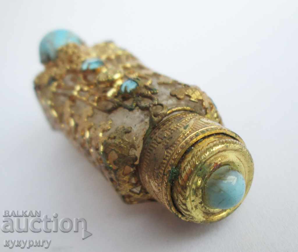 Old antique perfume bottle with gilded ornaments - 5
