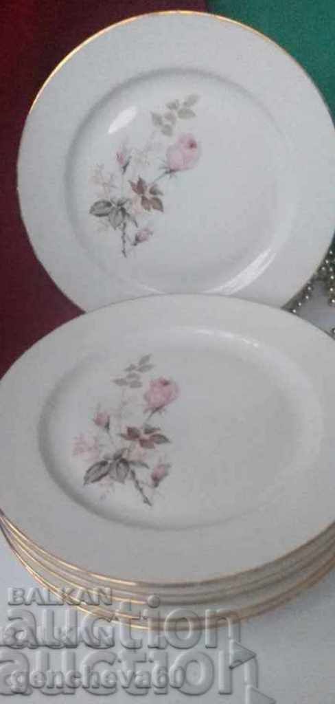 Large plates Limoges FRANCE "Rose" 10 pieces - 6 Large plates Limoges FRANCE "Rose" 10 pieces - 6