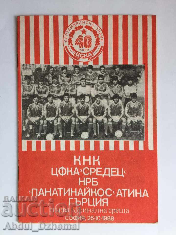 Футболна програма  ЦСКА - Панатинайкос 1988