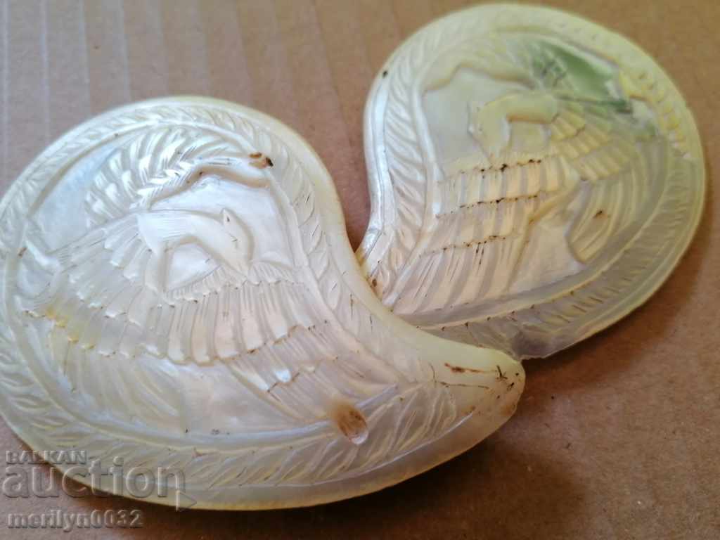 Pair of mother-of-pearl plaques from a belt buckle, early 19th century, belt buckles, traditional costume - 7