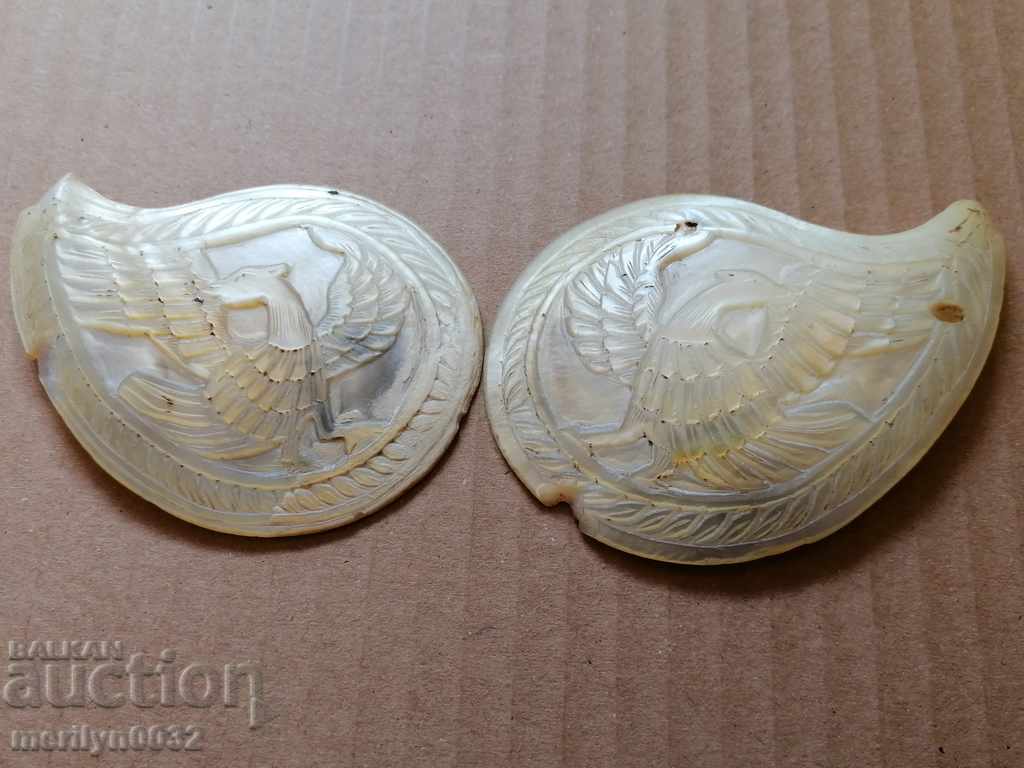 Pair of mother-of-pearl plaques from a belt buckle, early 19th century, belt buckles, traditional costume
