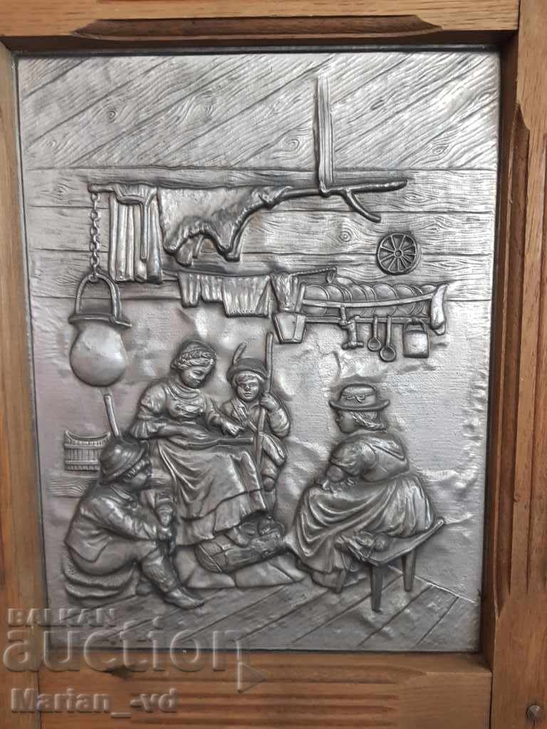 Old German embossed and engraved lead-zinc painting with price 90.00 BGN | € 46.02 Old German embossed and engraved lead-zinc painting with price 90.00 BGN | € 46.02