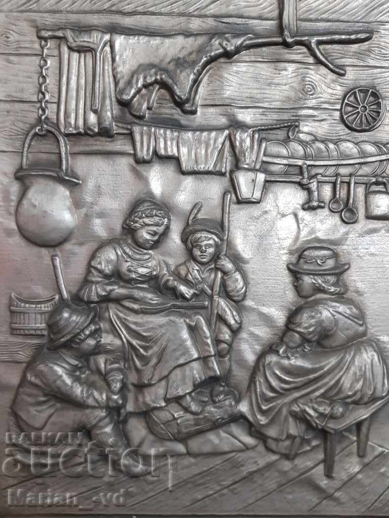 Delivery of Old German embossed and engraved lead-zinc painting Delivery of Old German embossed and engraved lead-zinc painting