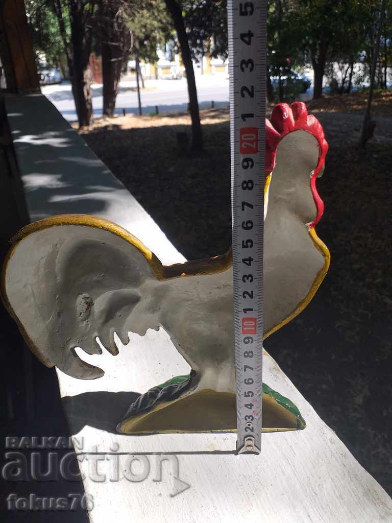 Delivery of Uniquely beautiful old cast iron rooster color enameled Delivery of Uniquely beautiful old cast iron rooster color enameled