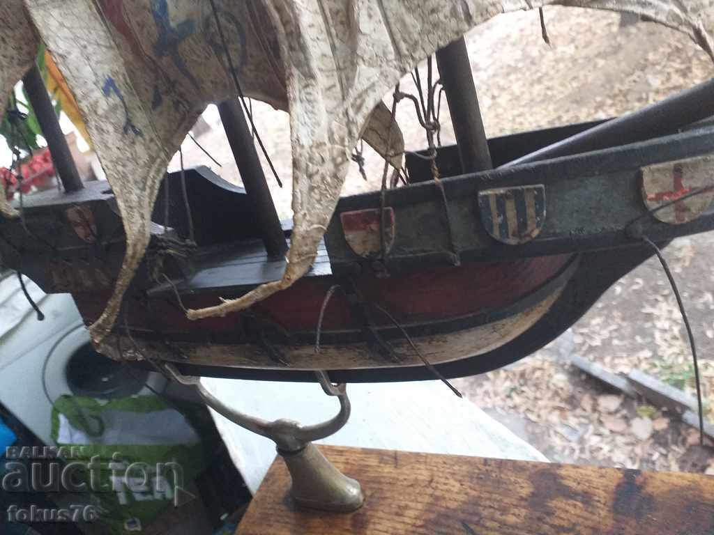 Auction Old large wooden ship Santa Maria with leather sails Auction Old large wooden ship Santa Maria with leather sails