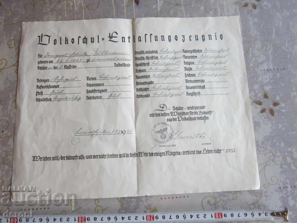 Немски документ диплома 3 Райх Свастика Adolf Hitler
