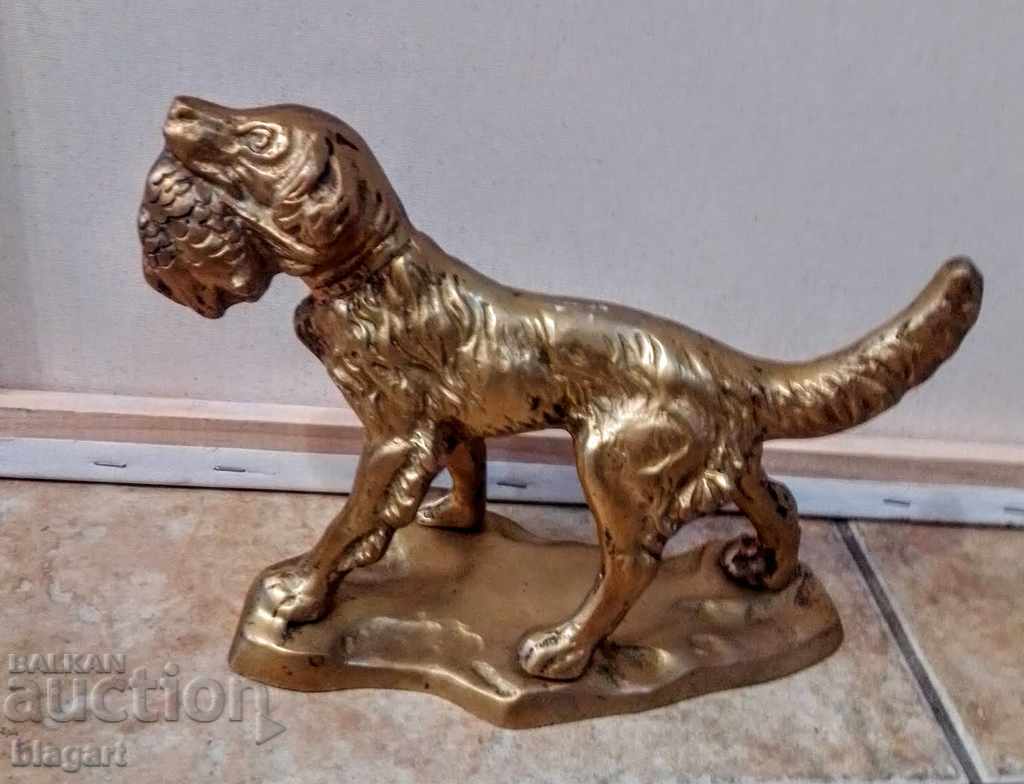 παλιό αγαλματίδιο, χάλκινο, σκηνή κυνηγιού σκύλων-Γαλλία