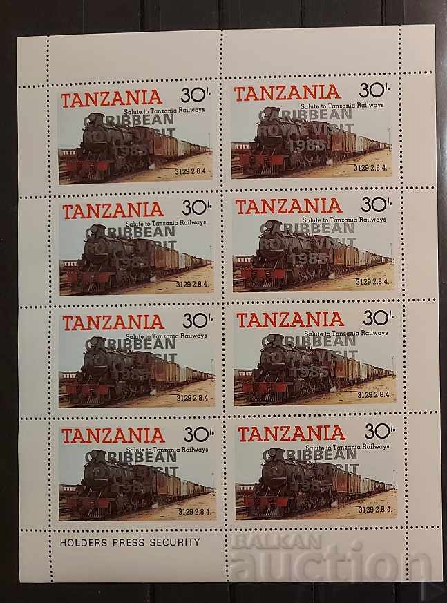 Tanzania 1986 Locomotive Supraimprimare argint Foaie 80 € MNH