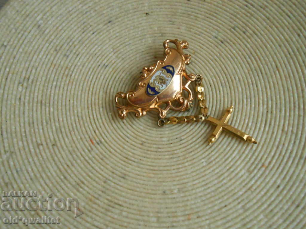 Доставка на Антикварен МЕДАЛЬОН с кръст, позлата емайл, преди 1930 Доставка на Антикварен МЕДАЛЬОН с кръст, позлата емайл, преди 1930