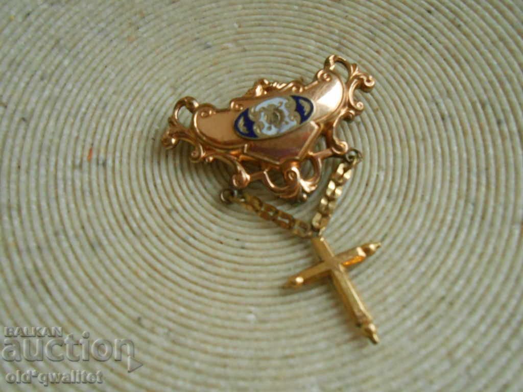 Антикварен МЕДАЛЬОН с кръст, позлата емайл, преди 1930 - 5 Антикварен МЕДАЛЬОН с кръст, позлата емайл, преди 1930 - 5