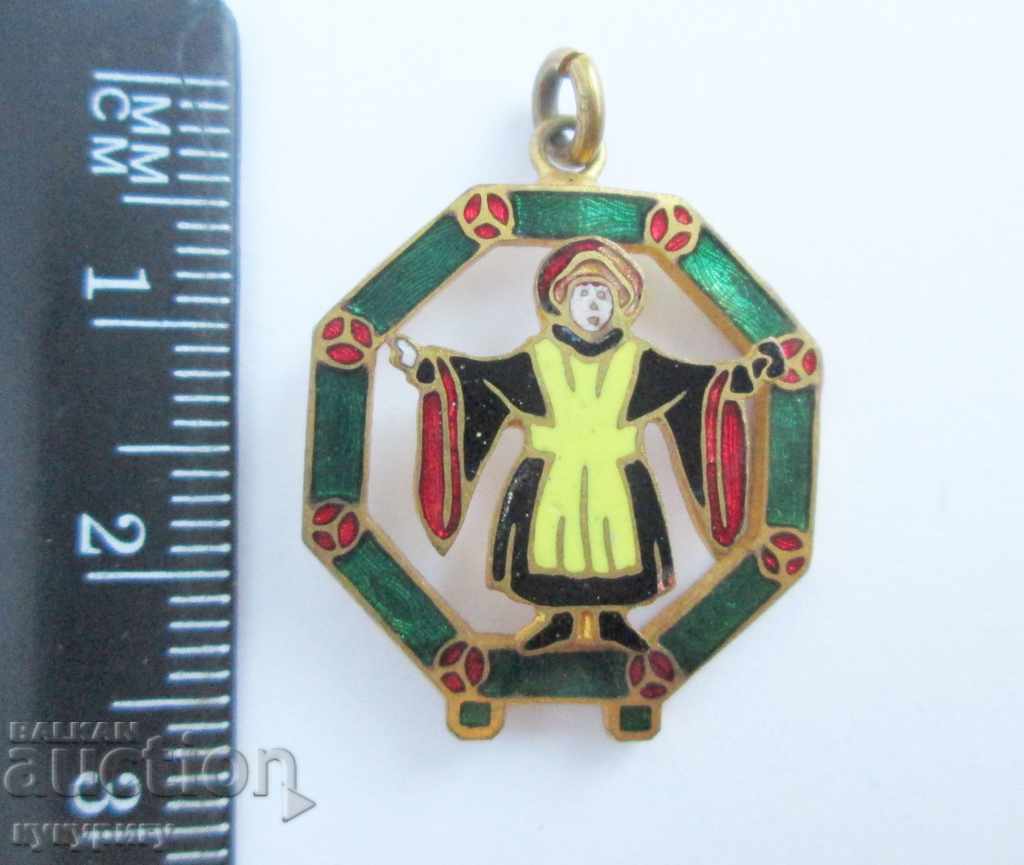 Old enameled pendant cell enamel medallion with gilding with price 25.00 BGN | € 12.78
