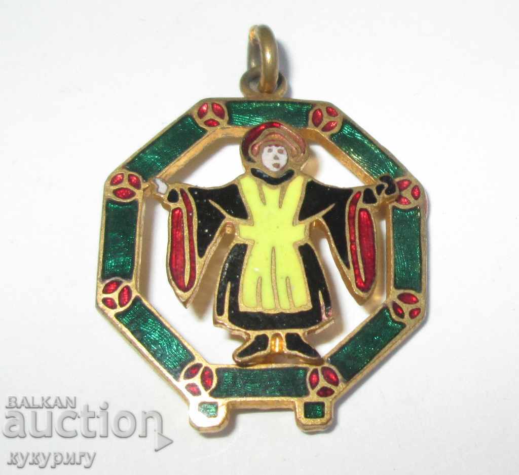Delivery of Old enameled pendant cell enamel medallion with gilding