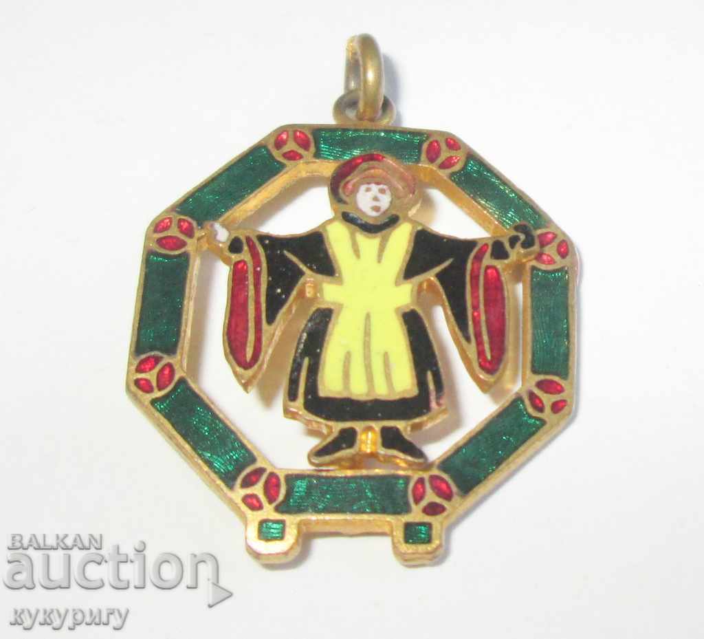 Old enameled pendant cell enamel medallion with gilding