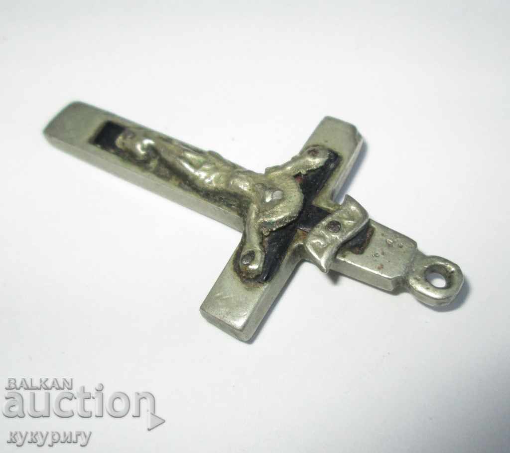Auction  Old religious cross with crucifix pendant medallion
