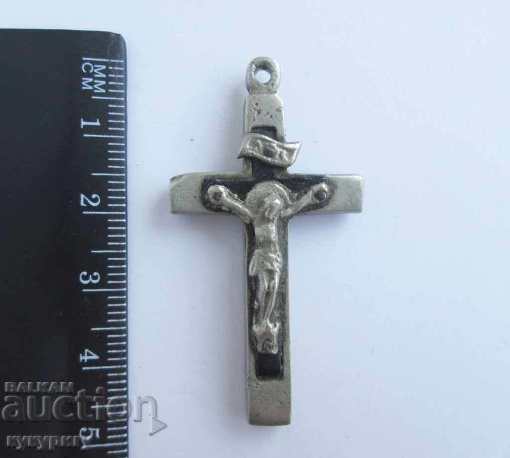 Old religious cross with crucifix pendant medallion - 5
