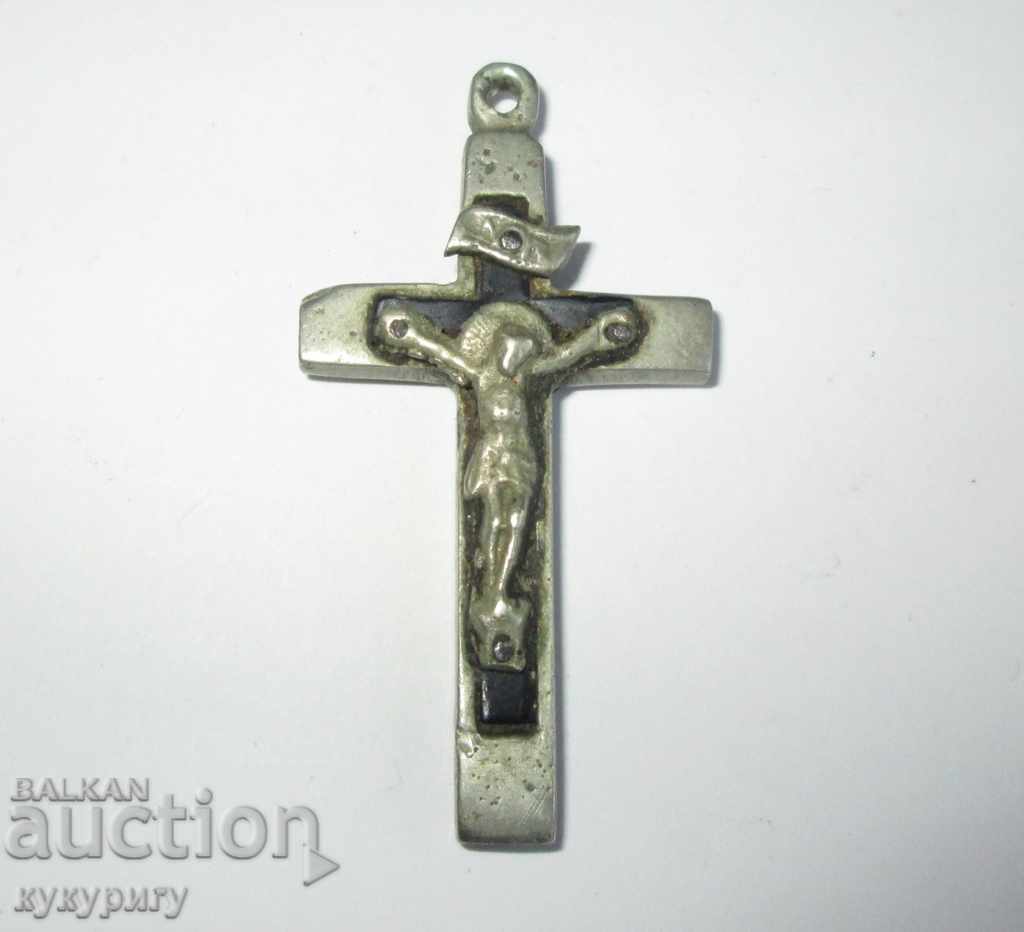 Стар религиозен кръст с разпятие висулка медальон