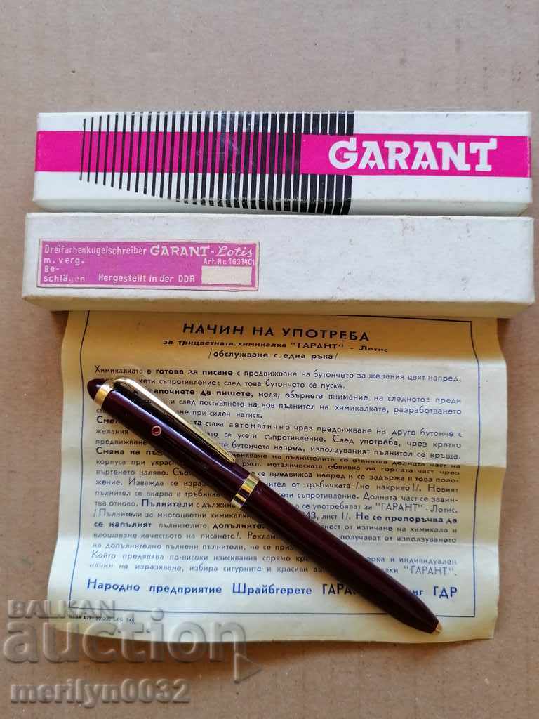 Стара немска писалка GARANT трицветен химикал GDR