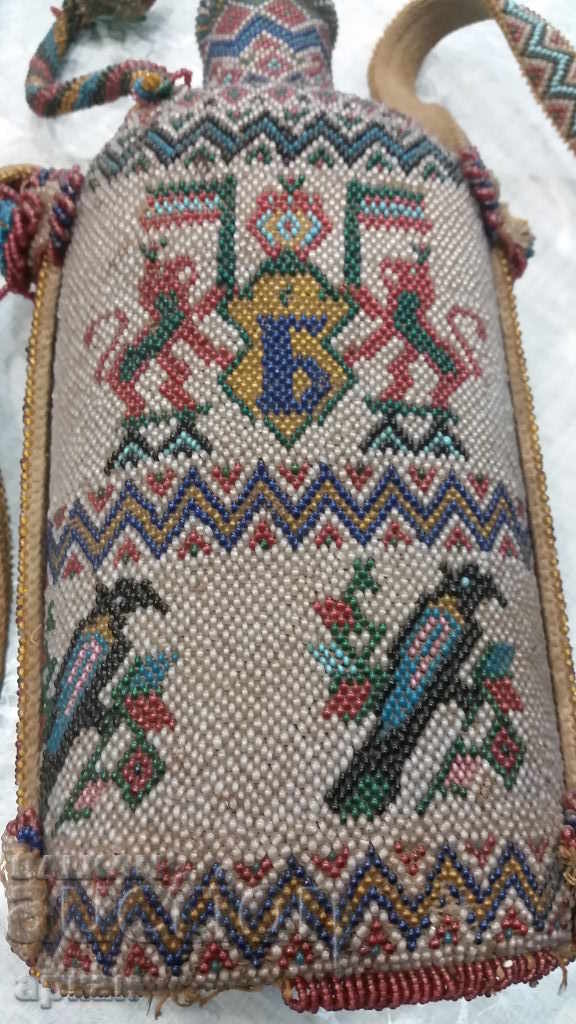 water bottle covered with beadwork - Kingdom of Bulgaria water bottle covered with beadwork - Kingdom of Bulgaria