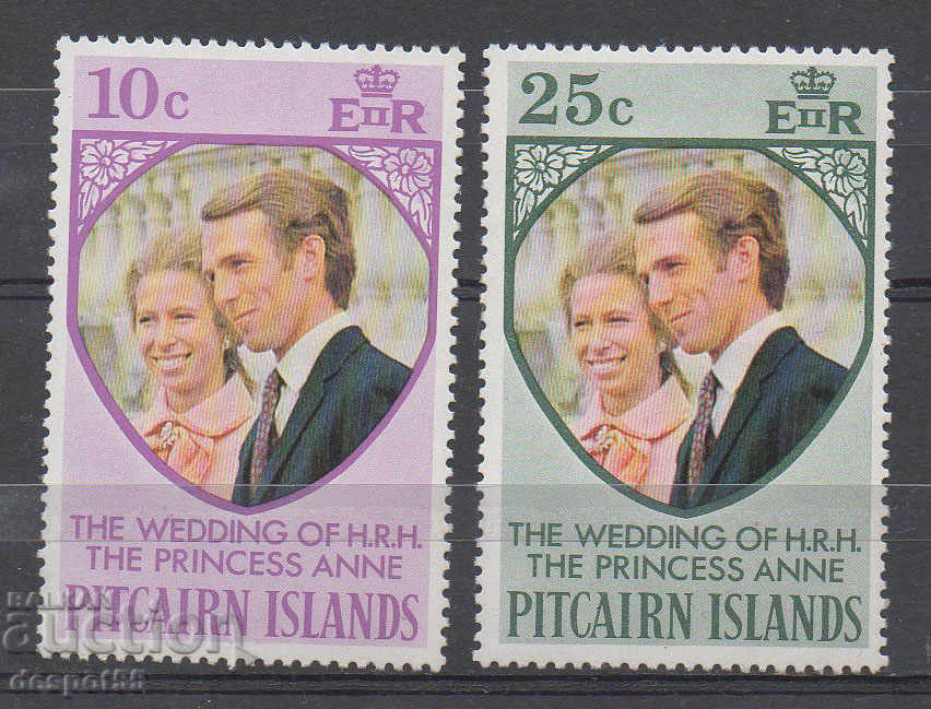 1973 Νησιά Πίτκερν. Βασιλικός γάμος - πρίγκιπας. Άννα και Κάπτεν. Phillips