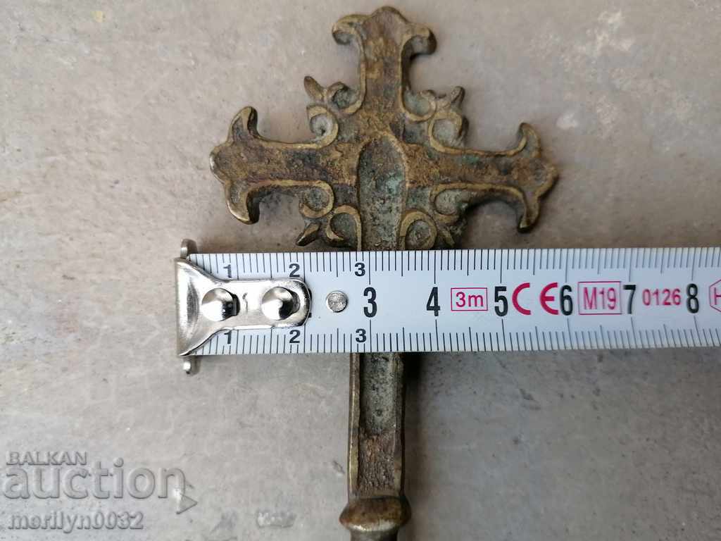 Delivery of Renaissance bronze rite cross, prosphorus crucifix