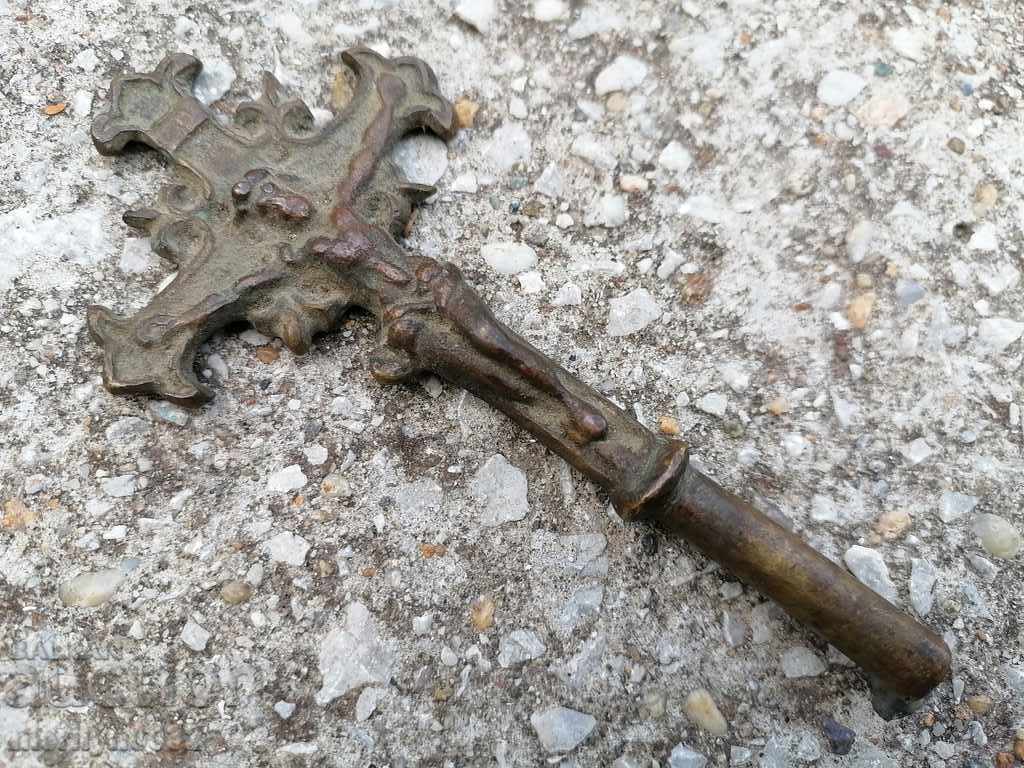 Renaissance bronze rite cross, prosphorus crucifix - 5