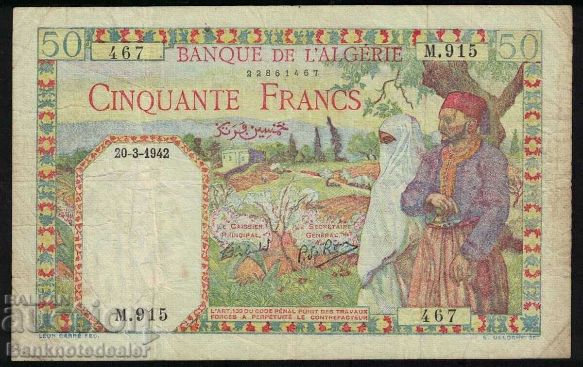 Algeria 50 Francs 1942 Pick Ref 1467