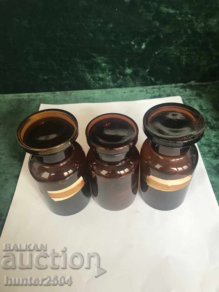 Bottles with lids-pharmacy, old, 14 cm