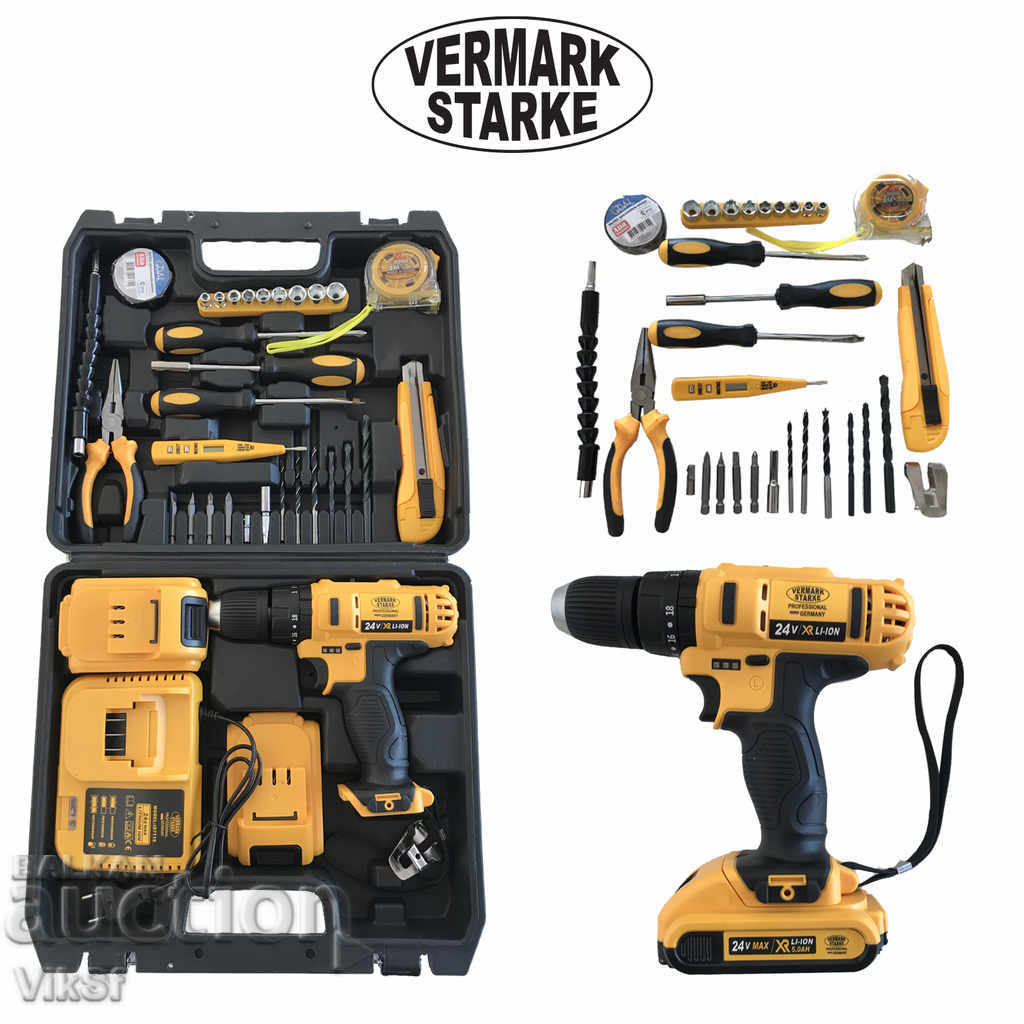 Cordless screwdriver VERMARK STARKE 24V with 2 batteries with price 74.50 BGN | € 38.09