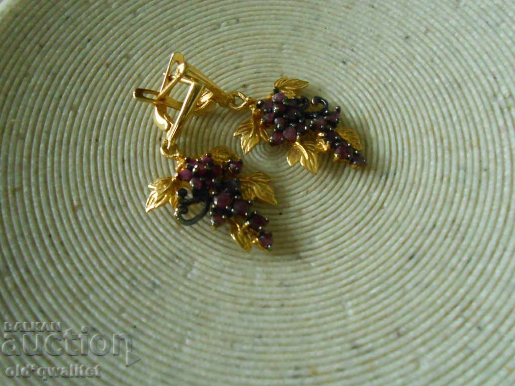 Earrings, 925 Silver with Gold Plating and Ruby Rubies - 5 Earrings, 925 Silver with Gold Plating and Ruby Rubies - 5