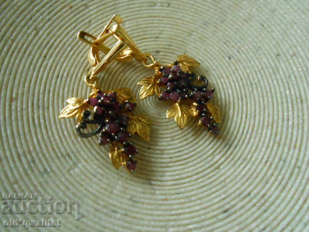 Earrings, 925 Silver with Gold Plating and Ruby Rubies - 6 Earrings, 925 Silver with Gold Plating and Ruby Rubies - 6