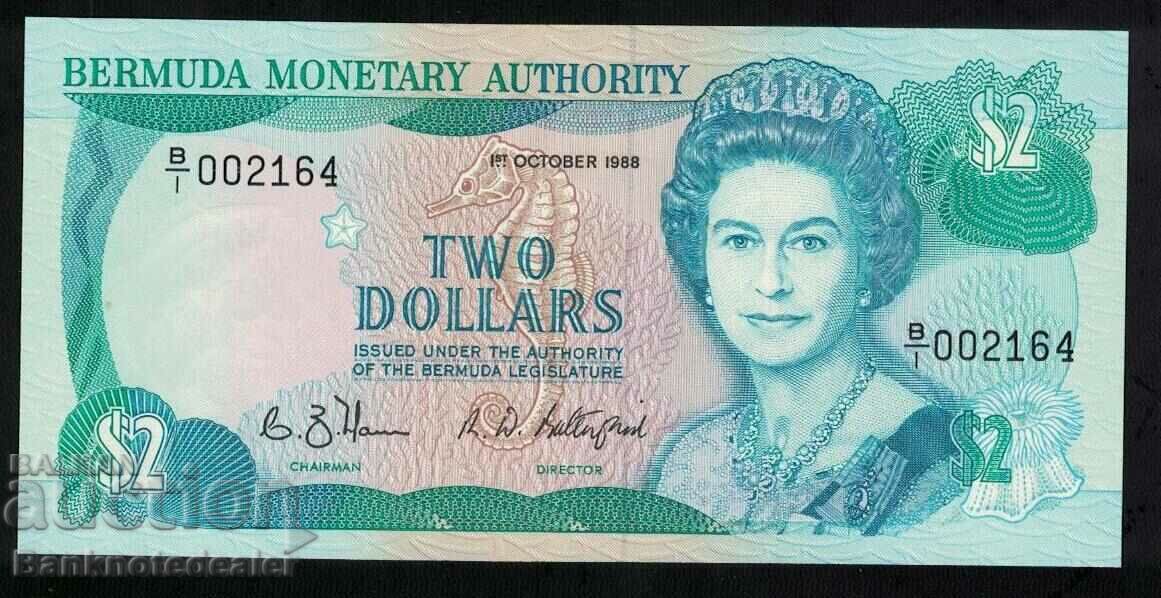Bermuda 2 Dollars1988 Pick 23 Unc low number 002164